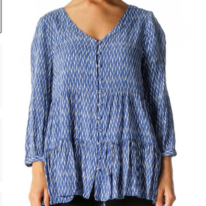 Anthropologie MAEVe Blue Graphic Print All Day Wear Blouse Xs‎